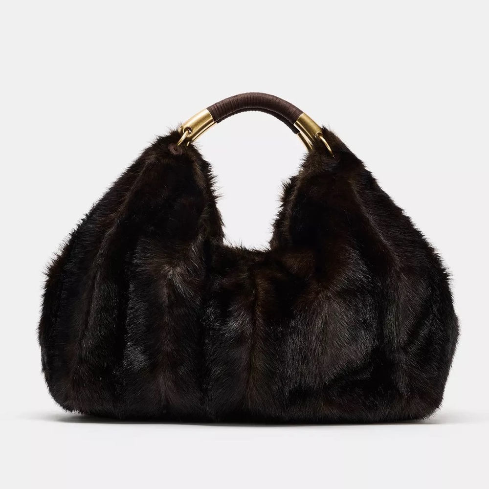 Zara Faux Fur Bag in Dark Brown